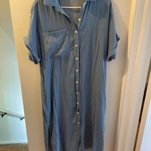 Button Down Chambray Midi Dress